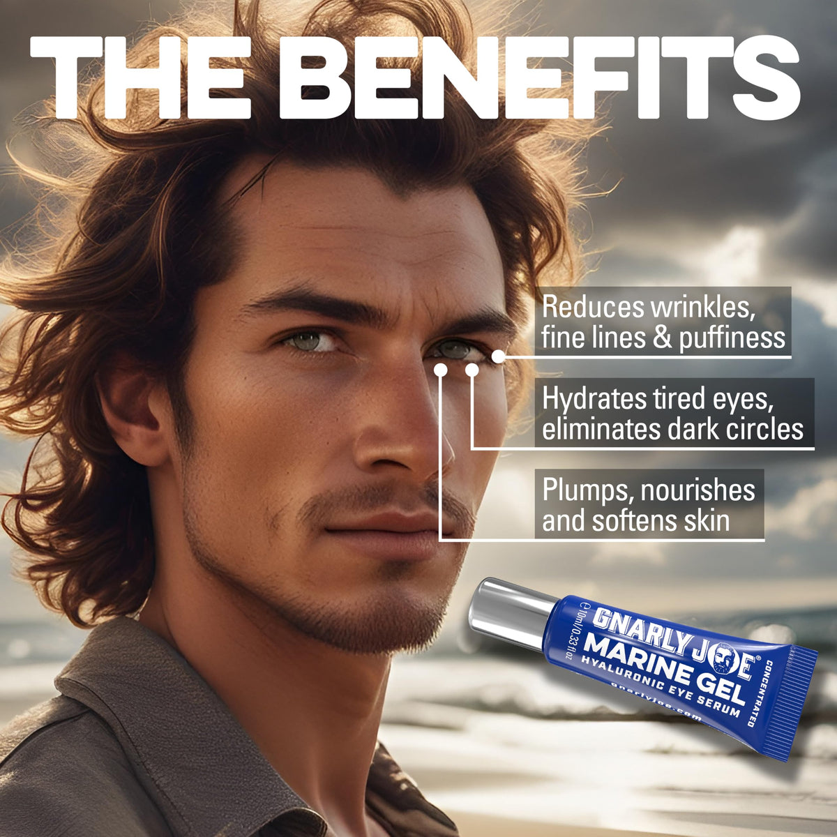 TRADEMARK GNARLY JOE EST.MMXVII Gnarly Joe Eye Serum for Men - 10ml Anti-Fatigue Eye Serum with Hyaluronic Acid, Marine Algae & Aloe - Mens Eye Cream for Dark Circles, Puffiness & Fine Lines - Hydrating Eye Gel - Made in UK