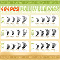 Ruairie Fluffy Cluster Lashes D Curl Volume Individual Eyelashes Clusters 50D-60D-70D-80D-100D-120D Wispy Lashes Individual Cluster 464pcs 12-18MM Lash Clusters
