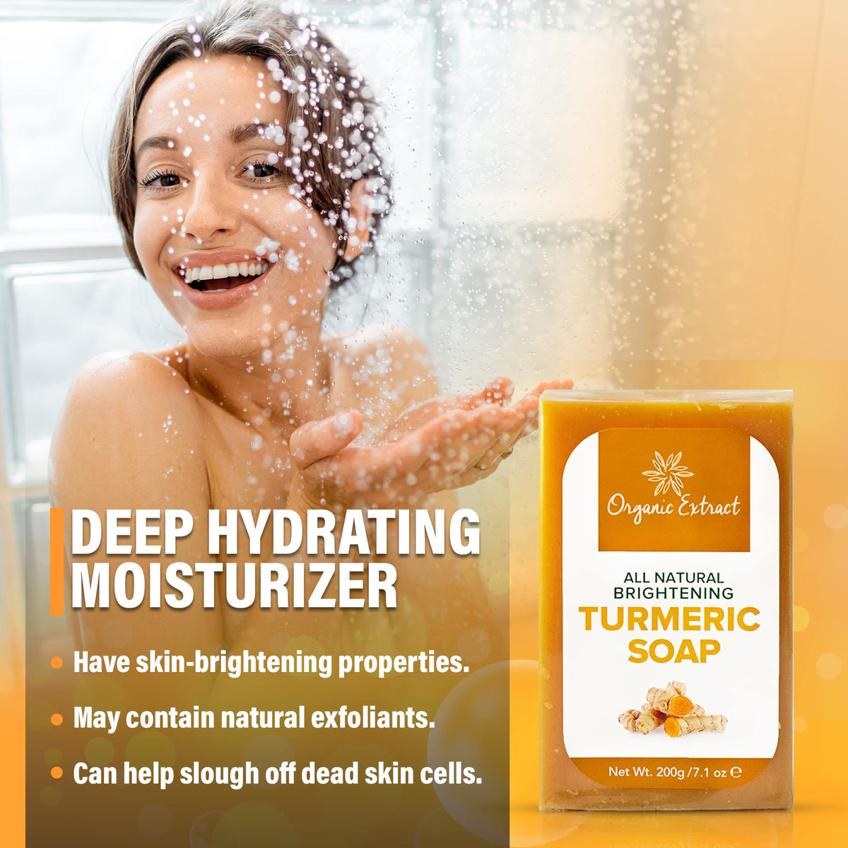 ORGANIC EXTRACT Tumeric Soap - 7.05fl oz / 200g - Skin Brightening Soap Bar - Deeply Moisturizes & Cleanses Skin, Reduces Acne & Dark Spots