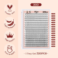 Higu clace Individual Lashes Cluster 320pcs, C curl Lash Clusters 20D DIY Individual Eyelashes 9-16mm Mixed,Wispy Lash Extension Clusters Reusable False Lashes Clusters(20D Ccurl 9-16mm)