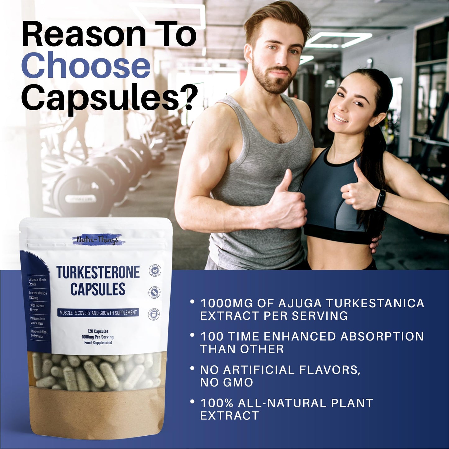 Turkesterone Capsules | Muscle Recovery and Muscle Growth Supplement | Max Strength 1000mg Per Serving | 120 Capsules