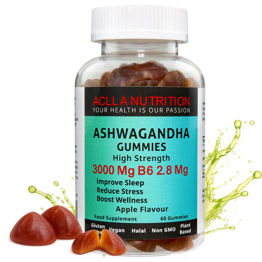 Aclla Nutrition Aclla Ashwagandha Gummies 3000mg with B6 – Vegan Apple Flavor – Stress, Sleep, Anxiety & Mood Support – Adaptogen Energy Booster – 60 Gummies (1 Month Supply)