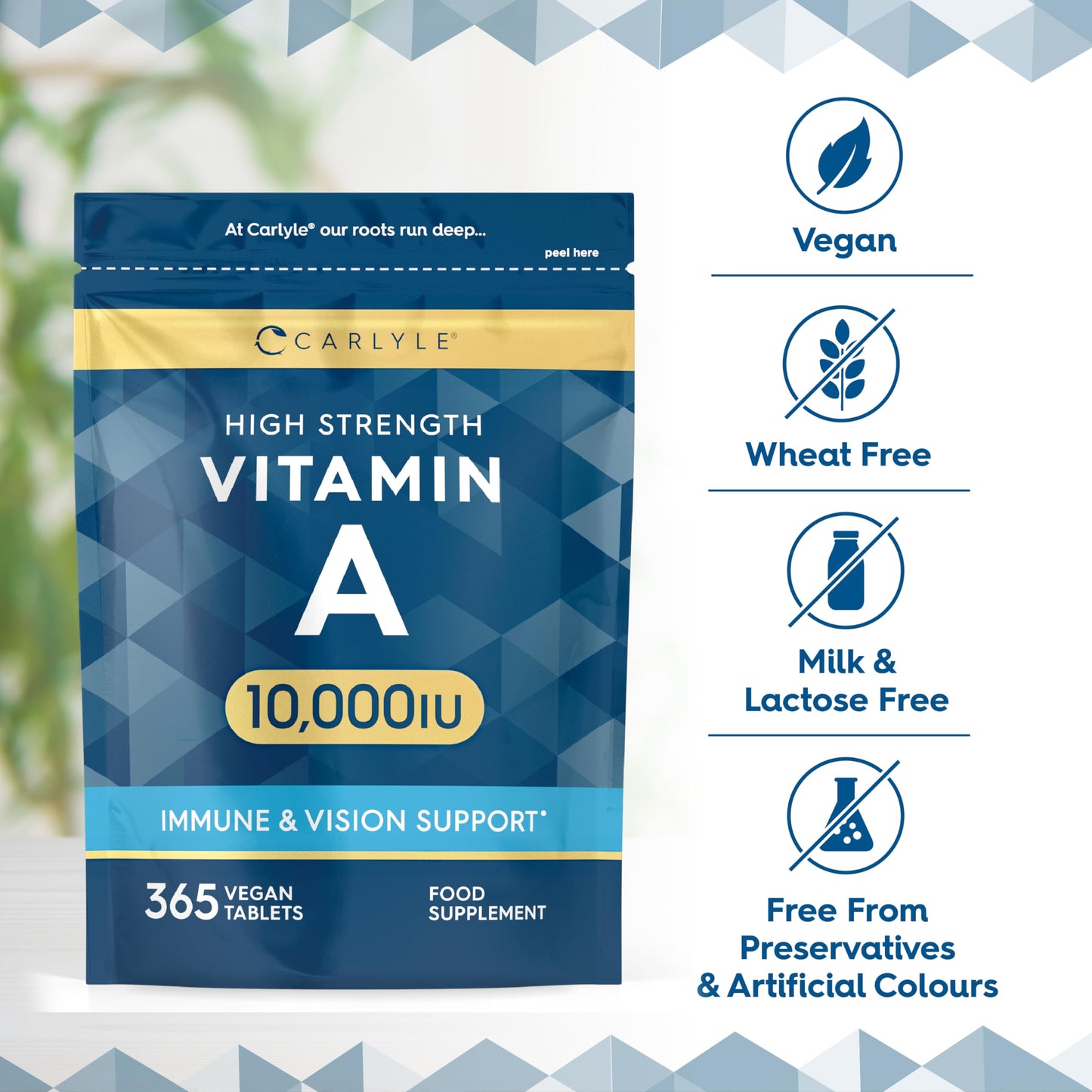 Vitamin A 10000 IU | 365 Tablets | Vitamin A as Retinol Acetate | High Strength | One Years Supply | Vegan and Vegatarian | by Carlyle