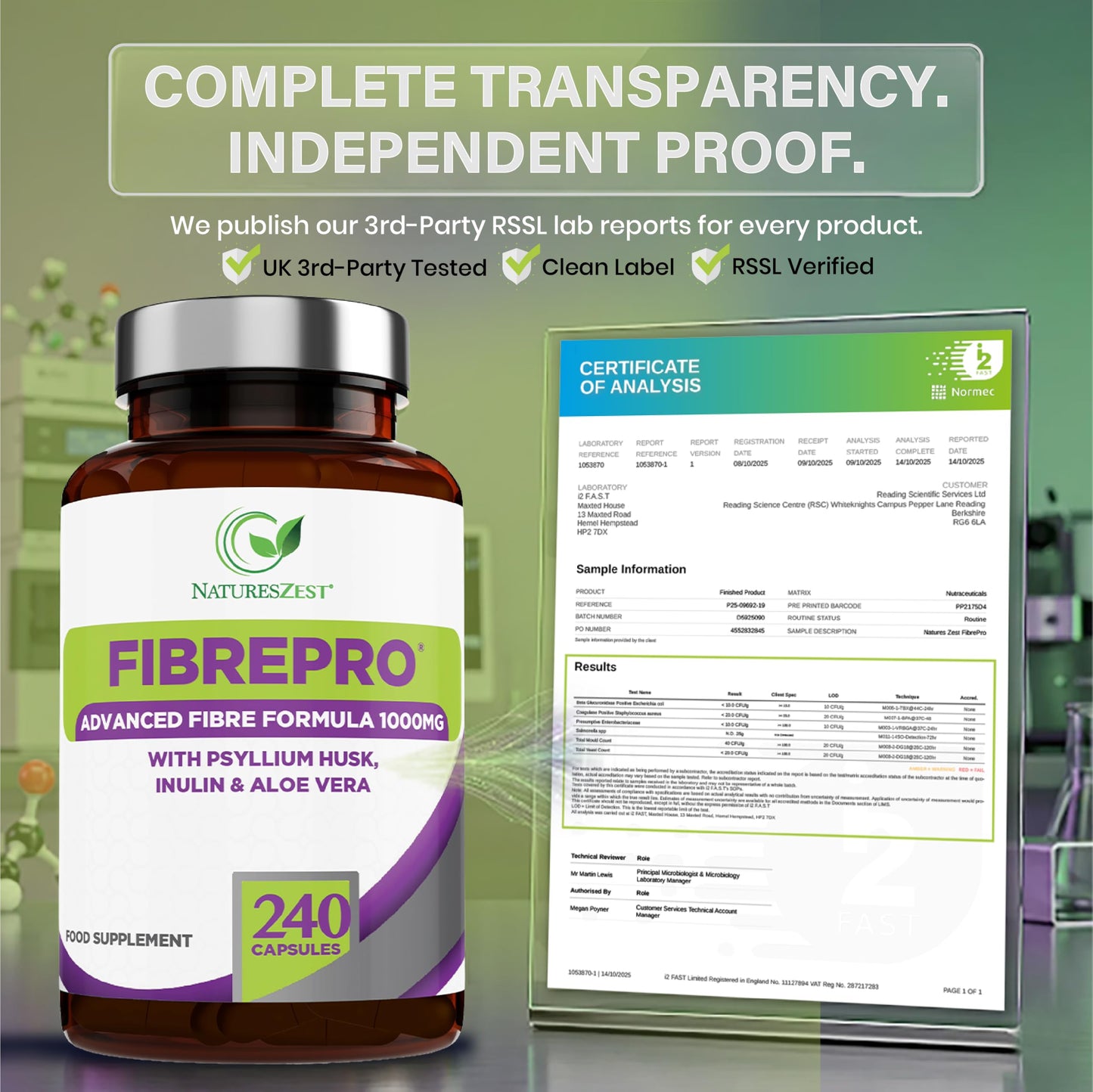 Natures Zest FibrePro 1000mg - Fibre Supplement -240 Psyllium Husk Capsules | High Strength Fiber Supplement Enriched with Prebiotic Inulin, Aloe Vera & Flaxseed | Vegan, Non GMO| UK Made - 4 Month Supply
