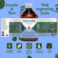 MICROBZ Breathe Liquid PROBIOTIC – Bio Culture Complex Probiotics for Gut Health, Respiratory Support Supplement, Multi Strain Live Friendly Bacteria for Women, Men & Kids - Vegan | 1 Month Supply