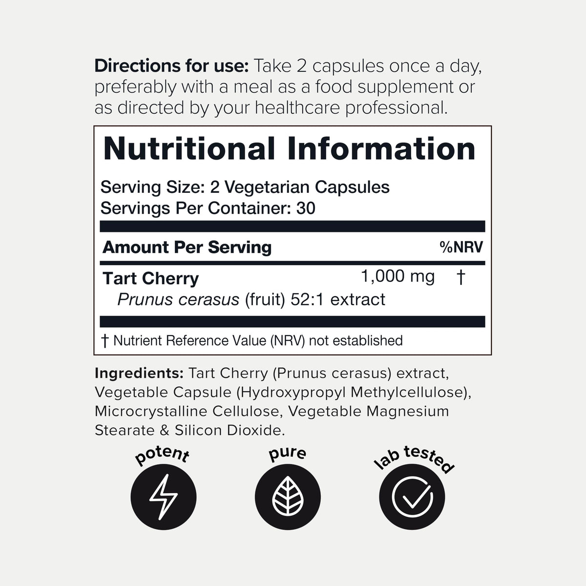 Toniiq Tart Cherry Capsules - Ultra High Potency 52:1 Extract - Highly Concentrated - Third-Party Lab Tested for Purity & Quality - 60 Capsules