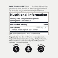 Toniiq Tart Cherry Capsules - Ultra High Potency 52:1 Extract - Highly Concentrated - Third-Party Lab Tested for Purity & Quality - 60 Capsules