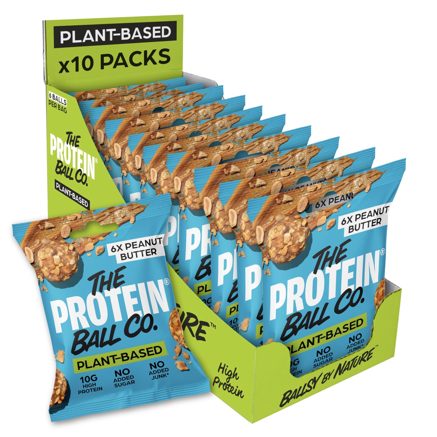 The Protein Ball Co. The Protein Ball Co Peanut Butter Plant Protein Balls - Vegan Snack, Healthy Snacks, Gluten-Free, No Added Sugar - On-the-Go Energy Balls, Box of 10 Bags