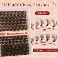 Cluster-Lashes Kit 40D+50D, Higu clace Eyelashes Individual Kit Mix 10-18mm Lashes Cluster Kit with Lash Bond and Seal and Lash Applicator, DIY Lash Extension Kit at Home (40D+50D 10-18mm)