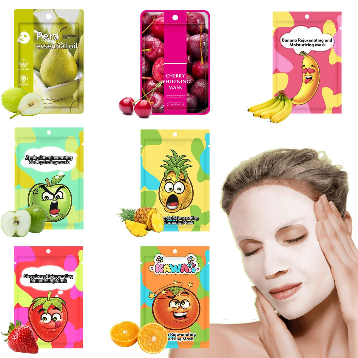 KARELLS Sheet Mask,7 pc Fruit Extract Masks,Organic Face Mask,Pineapple Face Mask,Moisturizing Facial Mask,Face Facial Mask,Collagen Face Mask,Hydrating,Improve dullness & Brighten,Women/Men for All Skin