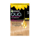 Garnier Olia 9.3 Gold Light Blonde, oil-powered, no-ammonia. 100% grey coverage. Luminous, long-lasting, vibrant gold light blonde color with exceptional shine.