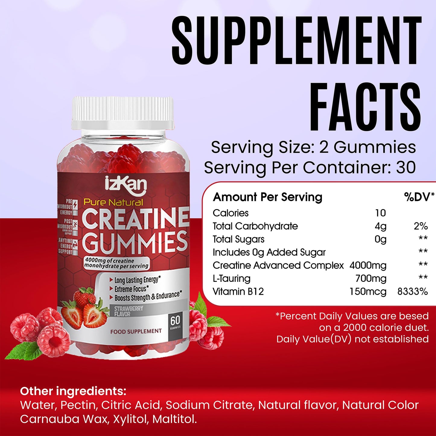 ProVita Health Creatine Monohydrate Gummies 4000mg for Men & Women - 60 Chewable Creatine Gummies Strawberry Flavoured Creatine | Pre Workout Gym Supplement| Vegan | (1 Months Supply) (1)