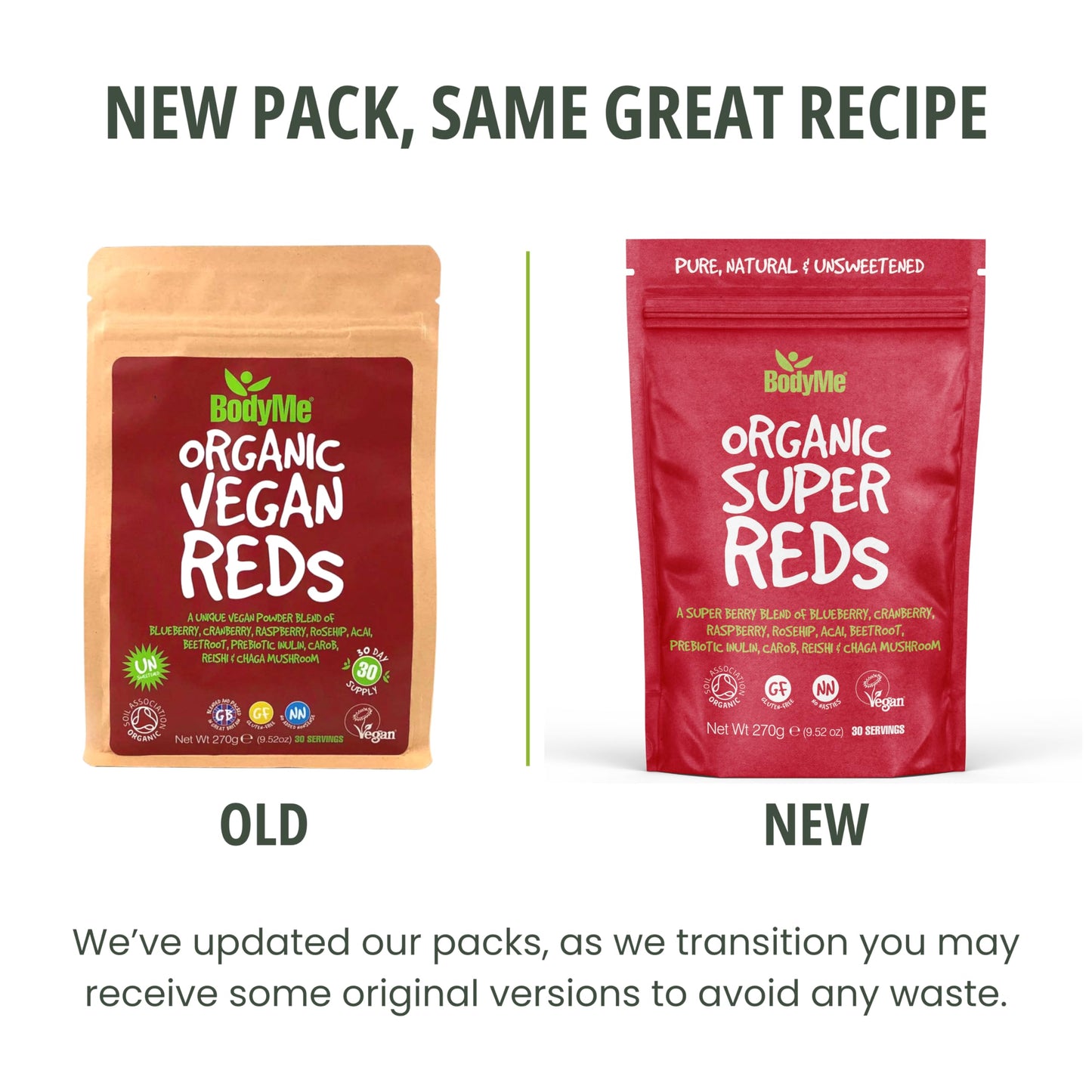 BodyMe Organic Vegan Red Powder - Vegan Super Reds Blend with Blueberry, Cranberry, Acai and Other Organic Ingredients - Quick & Easy Nutrients, (30 Servings, 270g) | UK