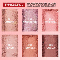 Phoera Baked Powder Blush – Richly Pigmented & Buildable, Multi-Tonal Mineral Blush for a Youthful Glow, Satin & Shimmery Shades, Available in 6 Shades (205 Sunset, One Size)