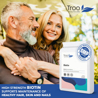 Troo Health Care Biotin 10000µg Supplement - 120 High Strength 10000 mcg Vitamin B7 Tablets for Hair Skin and Nail Support - UK Manufactured to GMP Standards - 4 Month Supply