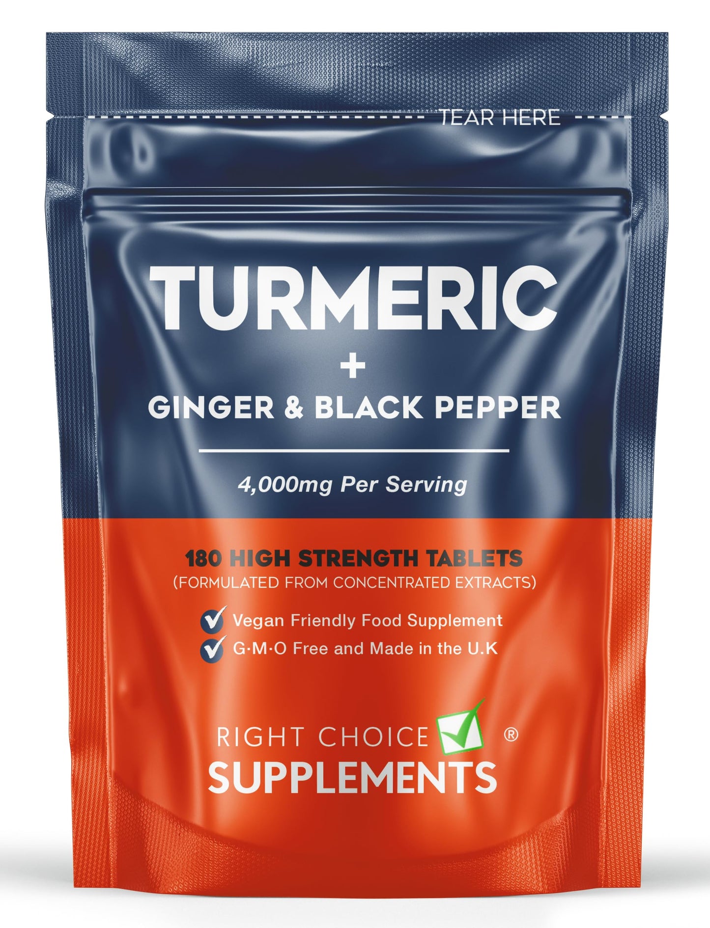 Right Choice Supplements Turmeric Tablets 2400mg with Black Pepper & Ginger | 180 High Strength Curcumin Supplements | Turmeric and Black Pepper Tablets (Not Turmeric Capsules or Powder) | Vegan and Gluten Free | UK Made