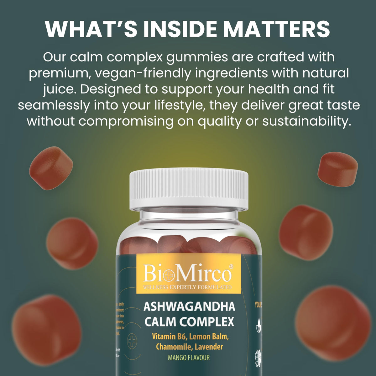 Bio Mirco Ashwagandha Gummies, High Strength, Calm Complex, Ashwaganda Gummy Cortisol Reducing Supplements, Vitamins for Stress & Anxiety Relief, Emotional Balance, Mood Support, Sleep Gummies for Adults, Vegan