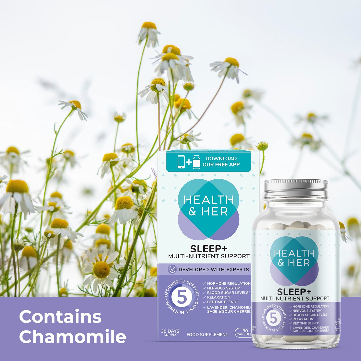 Health & Her Natural Sleep+ Supplement - Designed to Support a Relaxing and restful Sleep – Contains Natural Ingredients Including Vitamins B6 and Magnesium - 60 Tablets - 2 Month Supply……