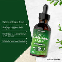 Horbäach Oregano Oil Drops | High Strength Oregano Liquid | 60% Carvacrol | 20ml Vegan Friendly Oil | Dietary Supplement | by Horbaach