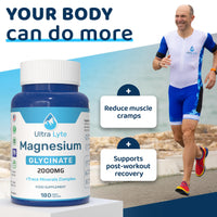 Ultra Lyte Magnesium Glycinate with Trace Minerals – High Absorption Magnesium Supplements for Sleep Aid, Stress Relief & Muscle Support – Vegan & Gluten-Free – 2000mg Magnesium – 180 Count