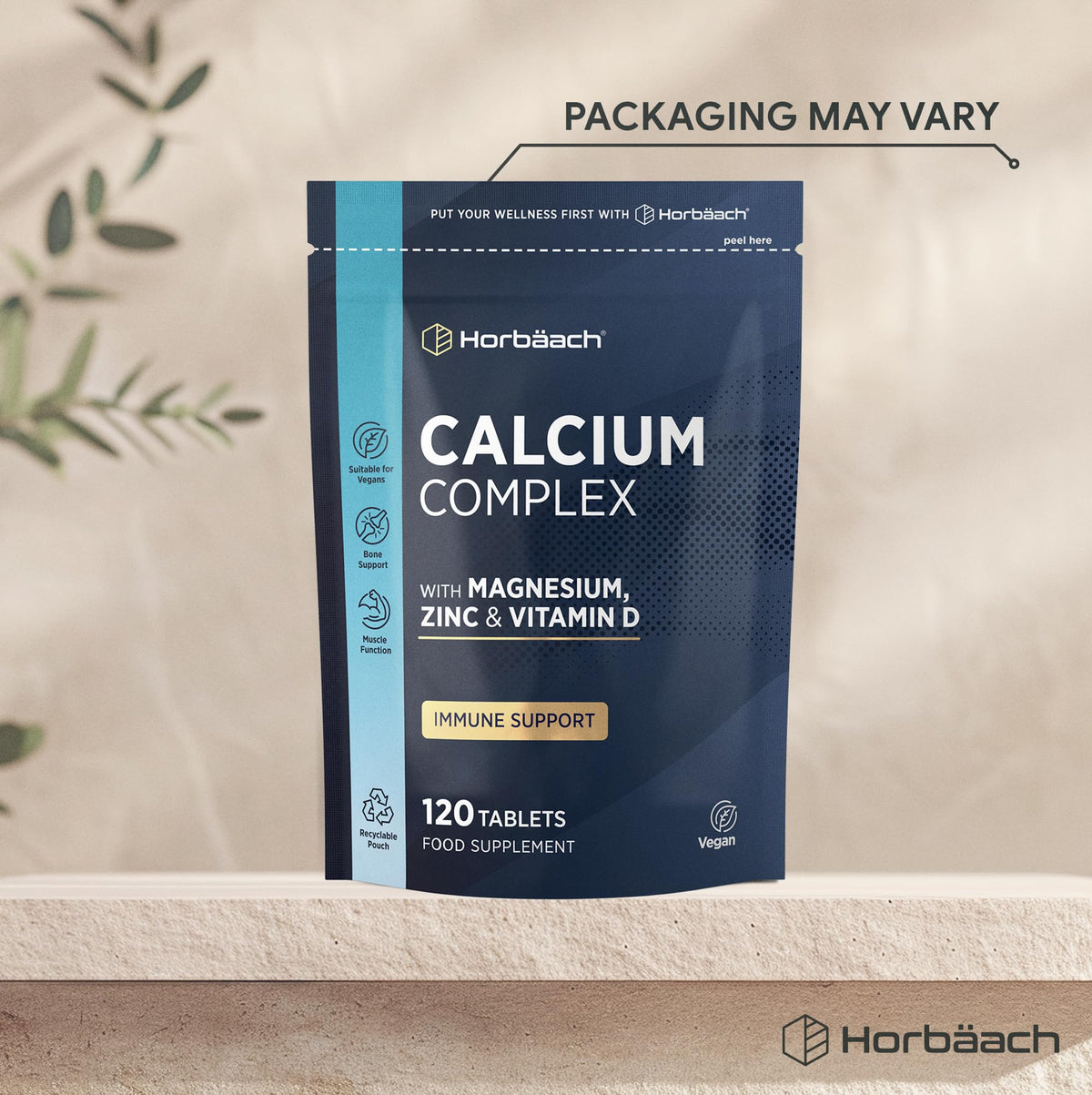 Horbäach Calcium Tablets with Magnesium Zinc and Vitamin D | 100% Vegan | High Strength Complex | 120 Count | Supplement for Women & Men | by Horbaach