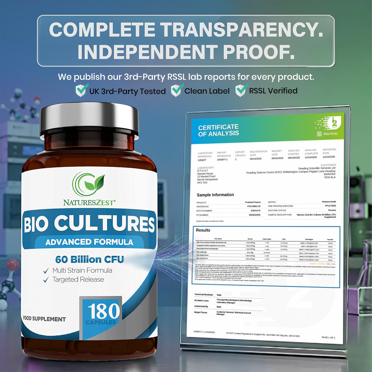 Natures Zest Bio Cultures Complex Probiotics & Prebiotics 60 Billion CFU – 6 Month Supply - for Gut Health with Lactobacillus Rhamnosus - for Women and Men - 180 Vegan Capsules