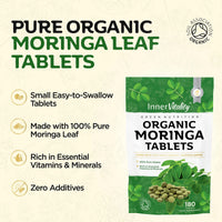 Inner Vitality Pure Organic Moringa Tablets 180/2-Month Supply, Zero Additives