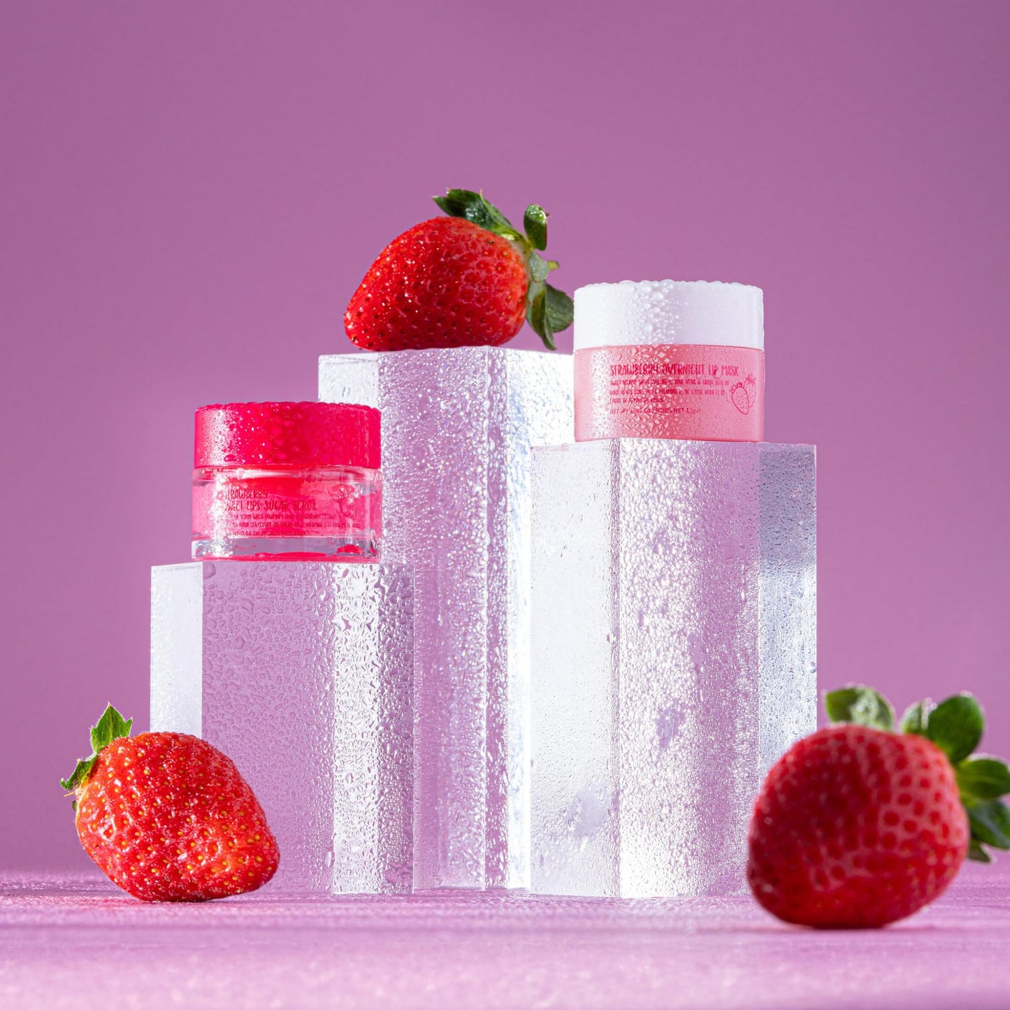 W7 Sweet Dreams Lip Scrub & Overnight Lip Mask Duo - 2Pcs Set - Strawberry Flavour - Exfoliate, Condition, Soothe & Hydrate