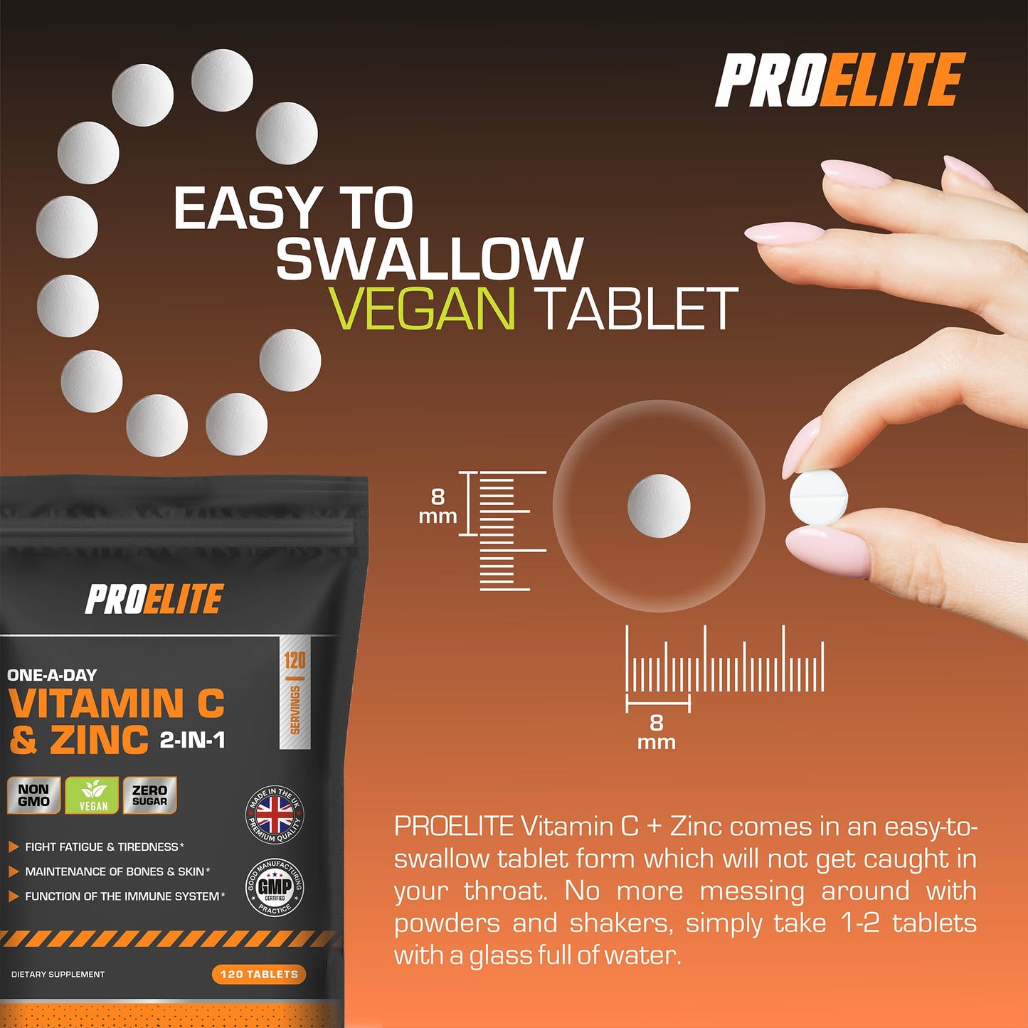 Vitamin C and Zinc 360 Tablets Vegan - Ascorbic Acid with Added Zinc - Maintenance of Normal Immune System - High Strength Vitamin C & Zinc Capsule & Powder Alternative by PROELITE