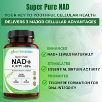 NUTRINATION NAD Supplements UK 1200mg | Super Pure 99.5% Nicotinamide Adenine Dinucleotide | 60 High-Strength Capsules | NAD+ Supplement for Anti-Aging, Boost Energy Levels & Cellular Health | Vegan & Non-GMO