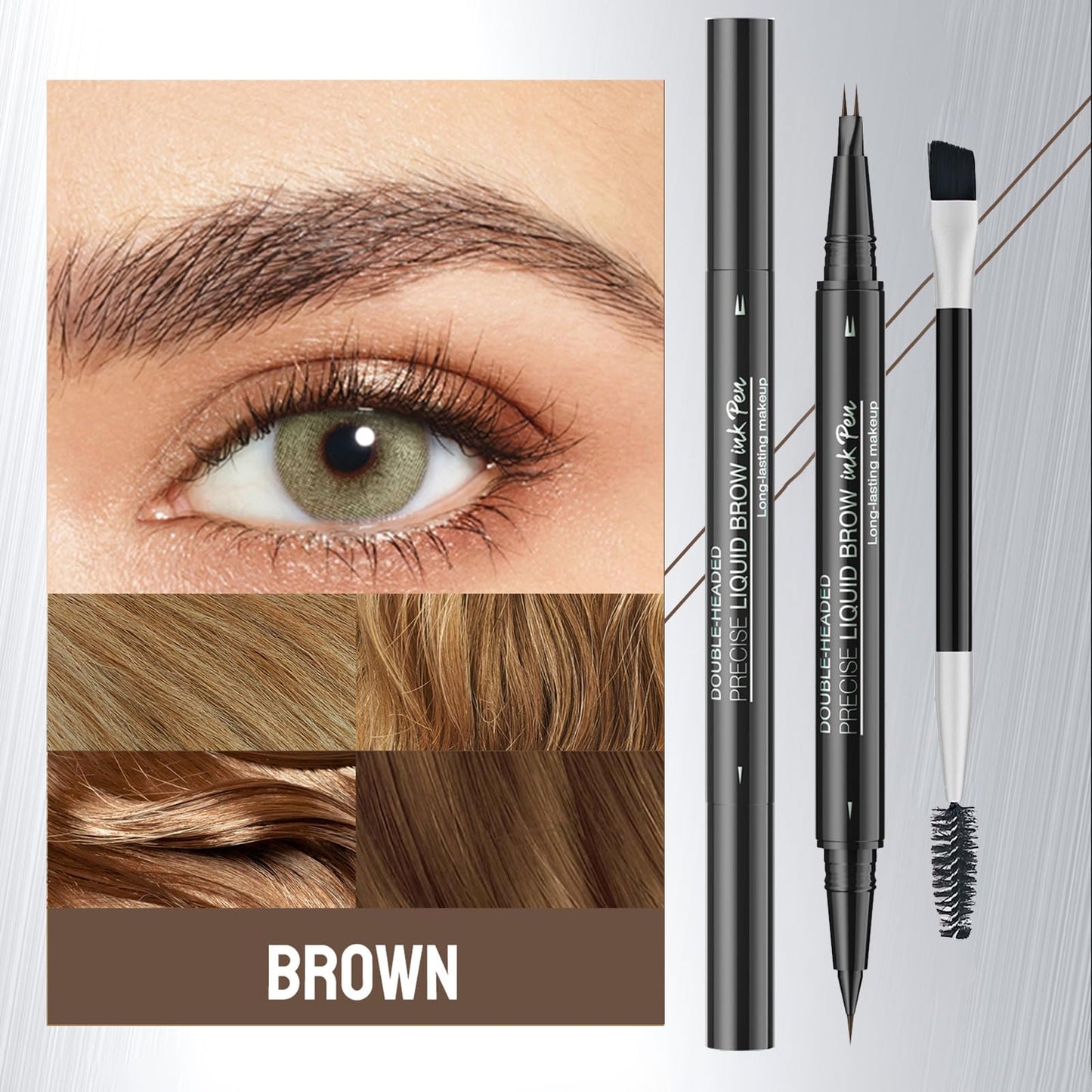 FresFresi 2-in-1 Dual-Ended Microblading Eyebrow Pen - Waterproof with Micro-Fork-Tip & Precise Brush-Tip - Long-lasting Brow Pencil for Natural Looking Brows in Brown Shade (Brown)