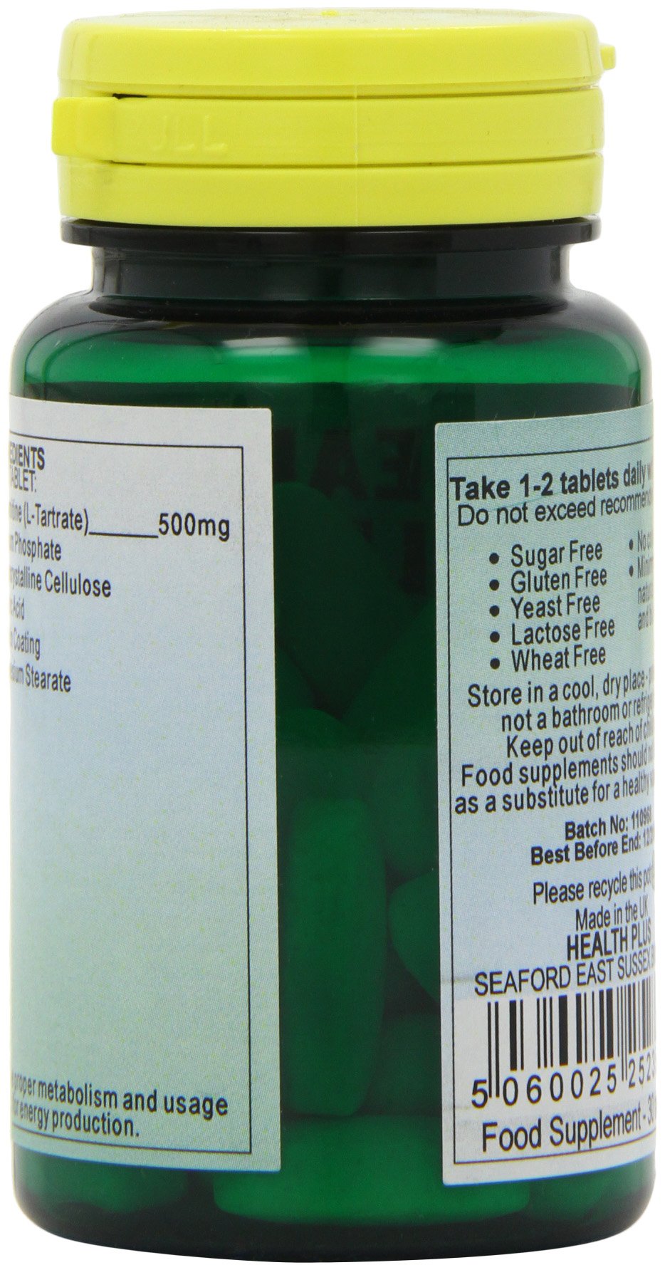 Health Plus L-Carnitine 500mg Energy and Weight Control Supplement - 30 Tablets