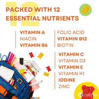 Multivitamin for Kids - Natural Apple and Strawberry Flavour - Low-sugar - with 12 essential Nutrients - Kids Multivitamins Gummies - 100 Vitamin Gummies - with Zinc, A, B6, B12, C, D3, E, K1 Vitamins