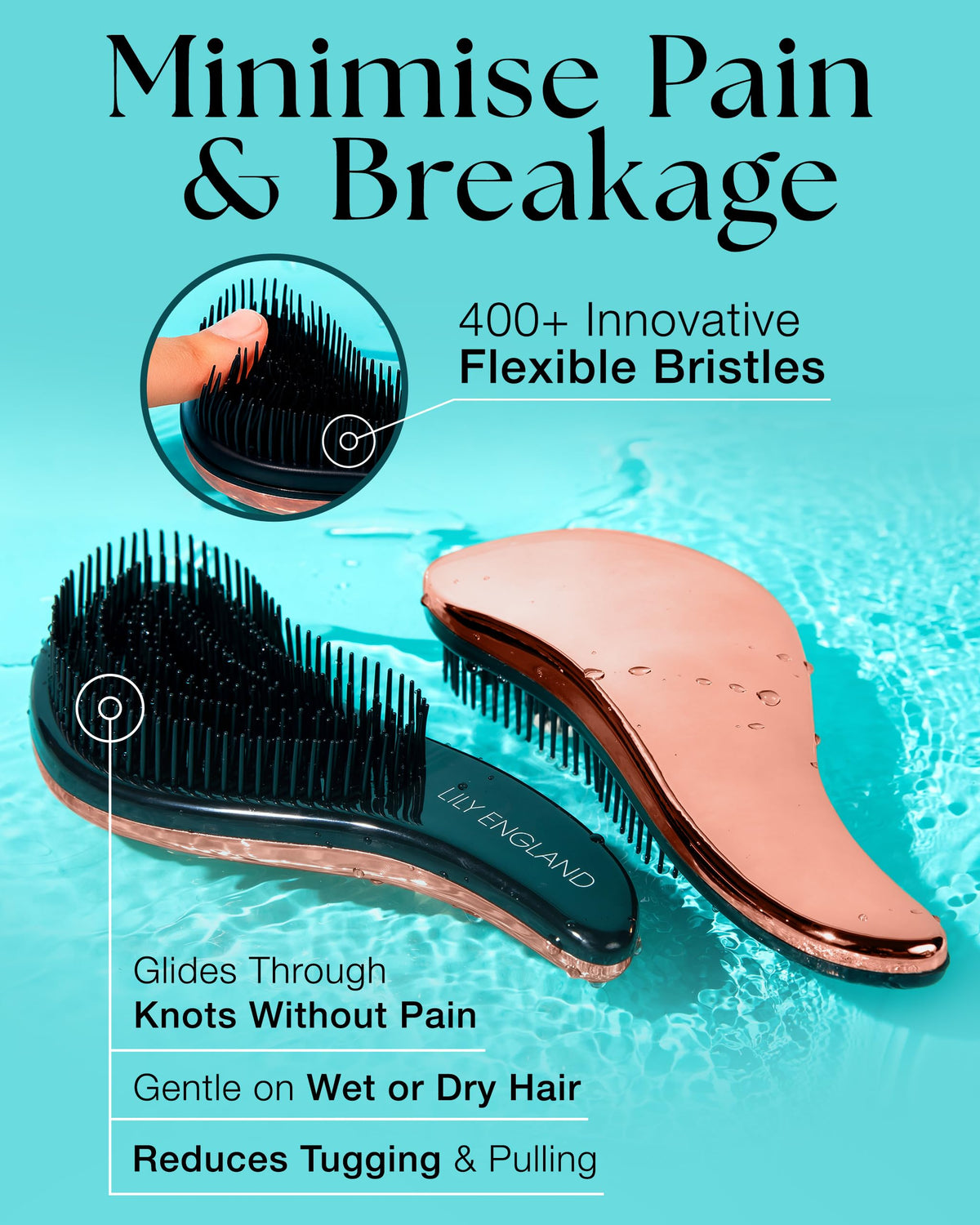 Lily England Detangle Hair Brush for Thick, Curly & Straight Hair - Detangling Hairbrush for Women, Kids & Toddlers with Flexible Bristles - Smooth Detangler for Wet & Dry Hair, Rose-Gold