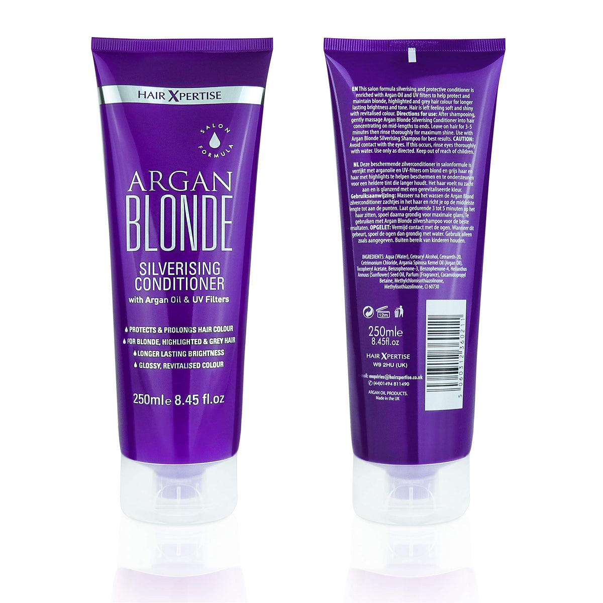 Argan Blonde No Yellow Purple Shampoo & Conditioner For Blonde, Grey & Highlighted Hair (250ml Duo) Silverising Shampoo With Argan Oil To Remove Yellow & Brassy Tones