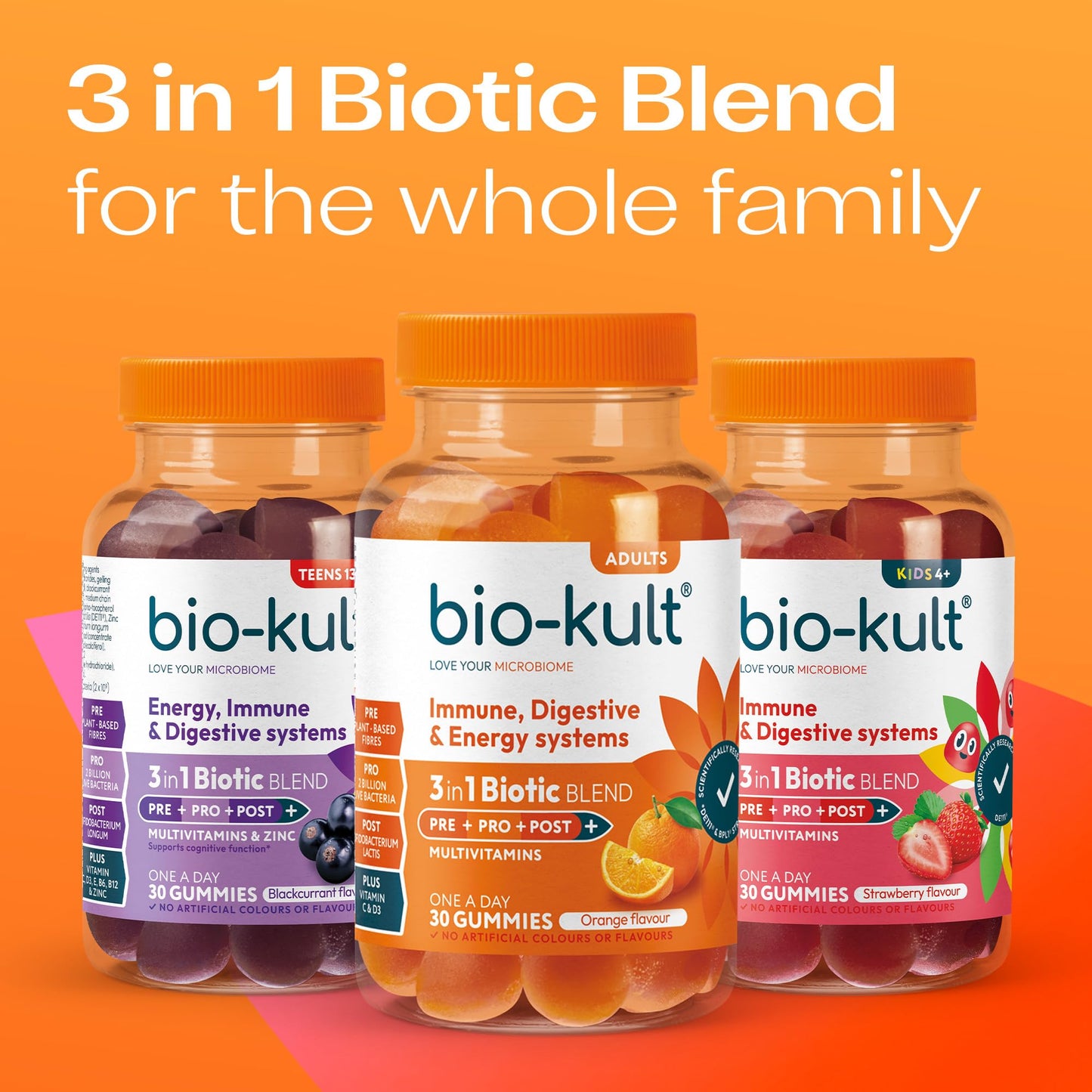 Bio-Kult 3in1 Gut Health Gummies for Kids | 2B CFU + Multivitamins | Strawberry Flavour | Ages 4+ | 30 Probiotic Gummies