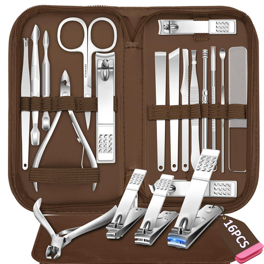 BLESWIN Manicure Set Nail Clipper Set, 16 In 1Pedicure Manicure Kit Professional Pedicure Set Women Men Personal Nail Care Kit with Travel Case Blue