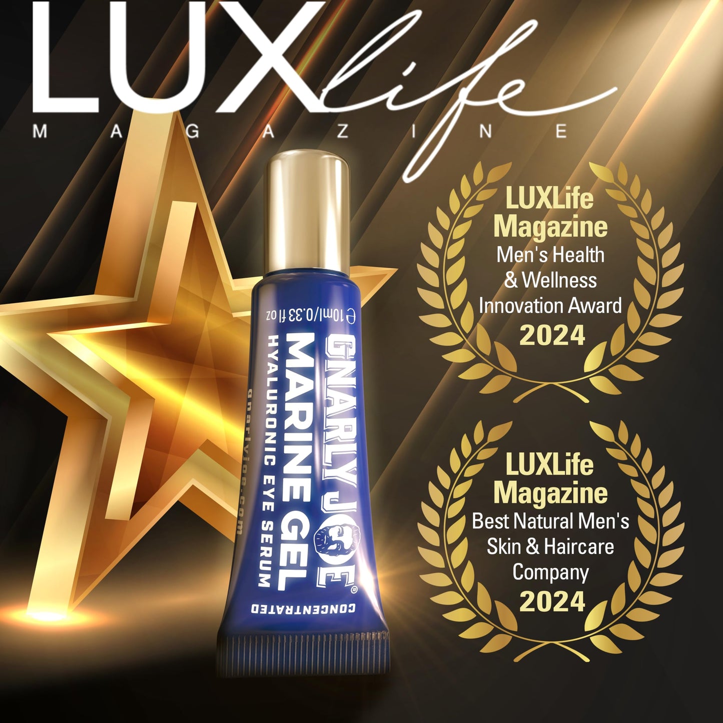 TRADEMARK GNARLY JOE EST.MMXVII Gnarly Joe Eye Serum for Men - 10ml Anti-Fatigue Eye Serum with Hyaluronic Acid, Marine Algae & Aloe - Mens Eye Cream for Dark Circles, Puffiness & Fine Lines - Hydrating Eye Gel - Made in UK