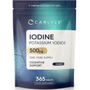 Iodine Tablets 500mcg | 365 Vegan Tablets - 1 Year Supply | High Strength Potassium Iodide Supplement | Trace Mineral | Carlyle