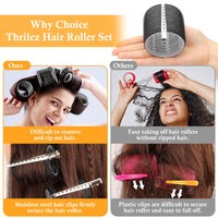 Thrilez 39PCS Hair Curlers Rollers with Clips Black Hair Roller with 3 Sizes 64mm 44mm 33mm, Jumbo Roller with 12PCS Duckbill Clips Hair Rollers for Long Medium Short Thick Fine Volume Bangs