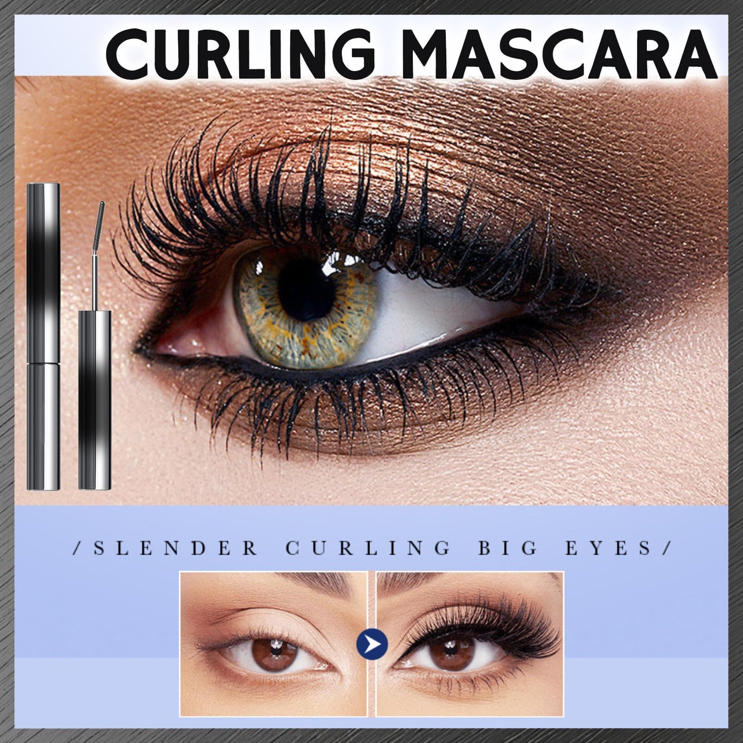 Black 3D Waterproof Hairless Mascara, Washable Ultra-thin Metal, Long Lasting Curl, Curling Mascara, Waterproof Curling Brush, Long Lasting Hairless, Washable Lengthening
