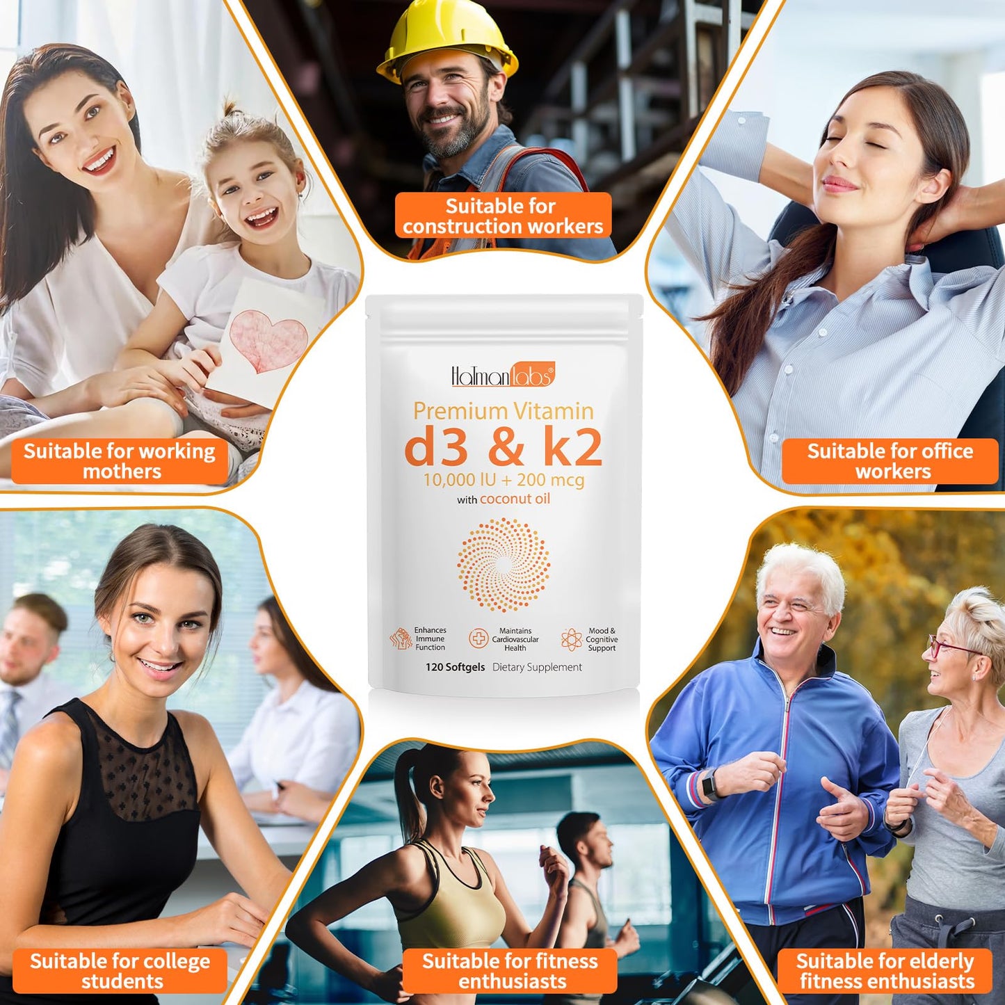 mysemgshuo 120 Count Vitamin D3& Vitamin K2, Vitamin D3 K2 Softgel (MK-7), Vegan Vitamin D3 K2 Supplement, Free of GMO, Gluten, Soy (B)