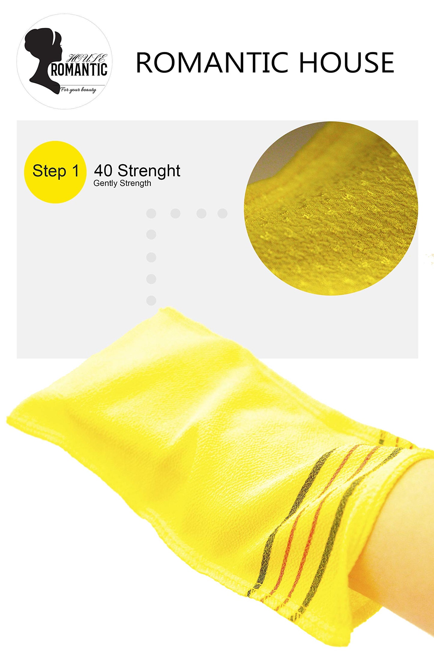 ROMANTIC HOUSE Romantic House Exfoliating Korean Towel Extra Viscos Bath Mesh Body WashCloth Rayon 100% Spa Scrub Italy Gloves Removes Dead Skin X-Large Plus Size Yellow 40 Color 1 Pcs