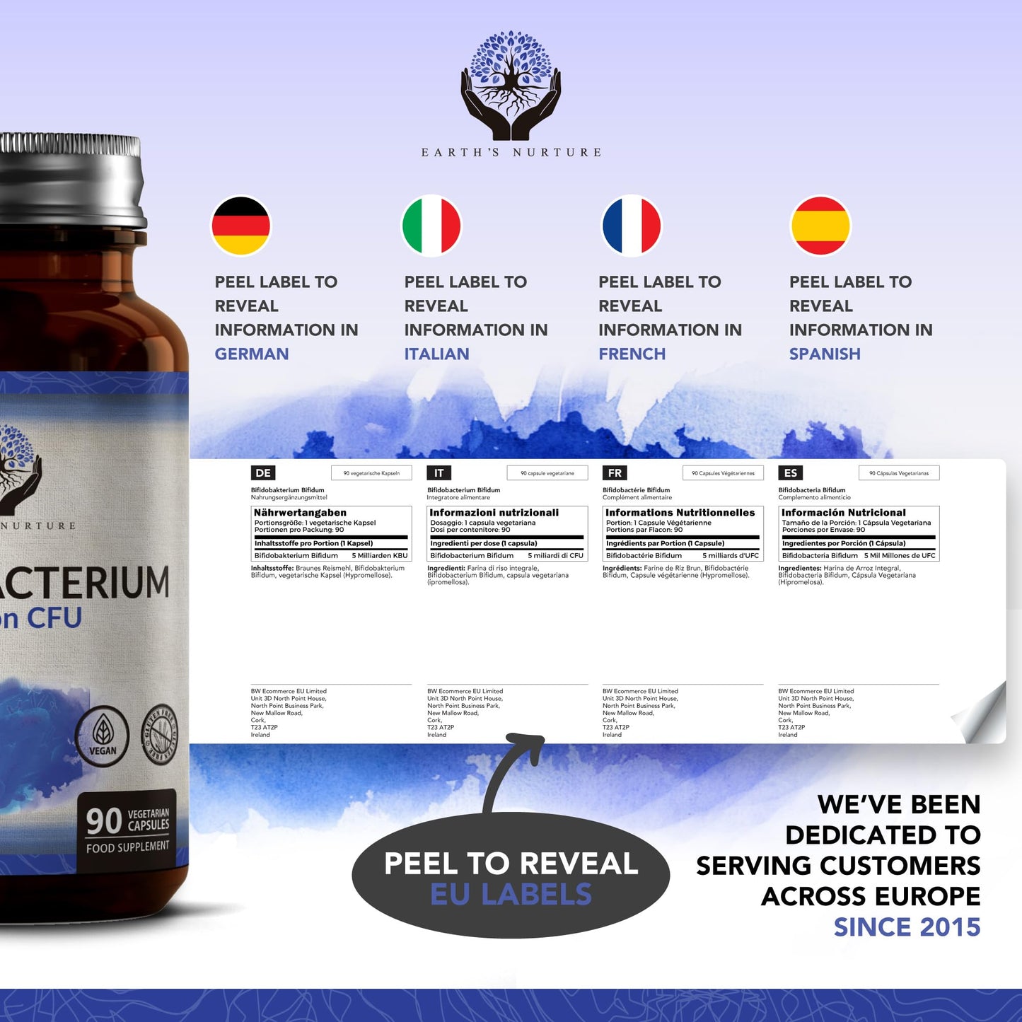 Earth's Nurture EN Bifidobacterium Probiotics | 90 High Strength Bifidobacterium Probiotic Capsules - 5 Billion CFU Bifi per Capsule | Non-GMO, Gluten & Allergen Free | Manufactured in the UK