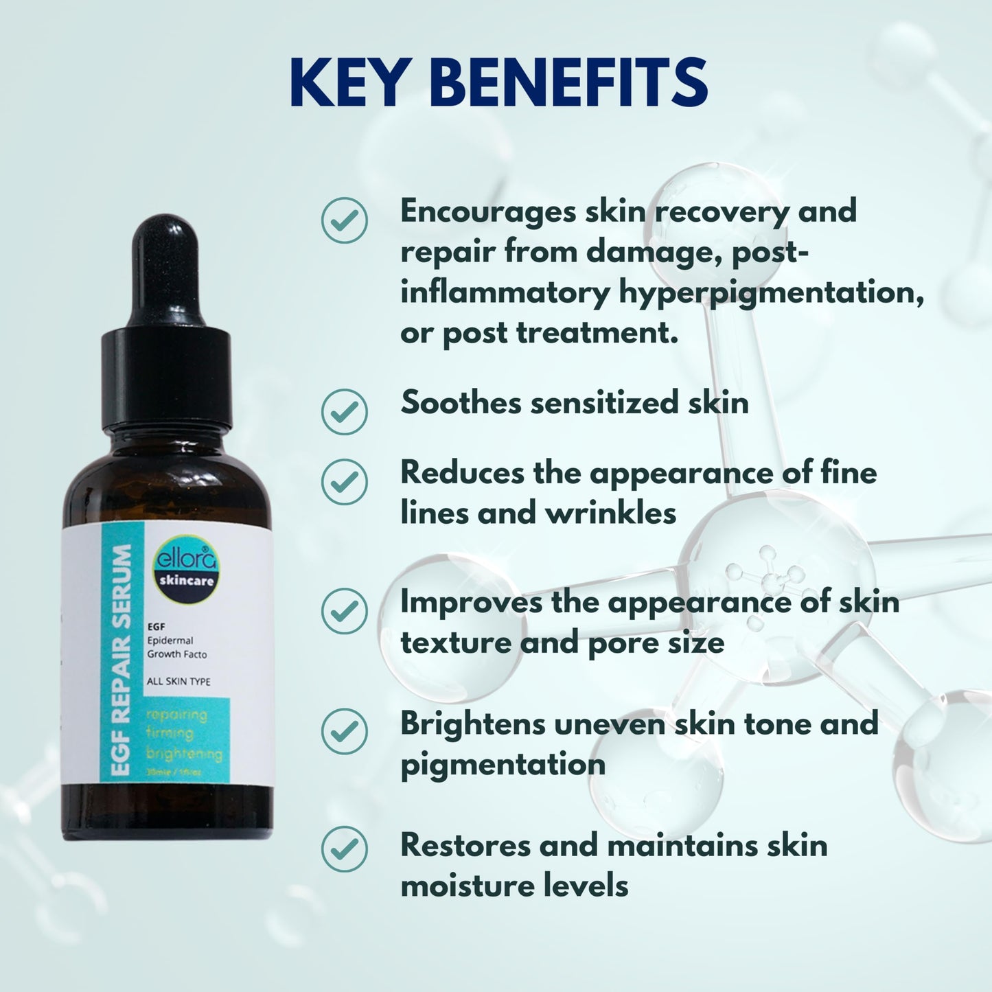 EGF REPAIR SERUM for face, 30ml, with Epidermal Growth Factor, Peptides, Glycerin, Increases Skin Moisture, Boosts Skin Renewal and Collagen Production, for HEALTHIER and YOUNGER looking skin