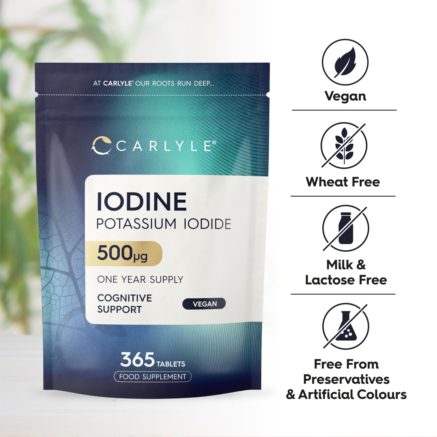 Iodine Tablets 500mcg | 365 Vegan Tablets - 1 Year Supply | High Strength Potassium Iodide Supplement | Trace Mineral | Carlyle