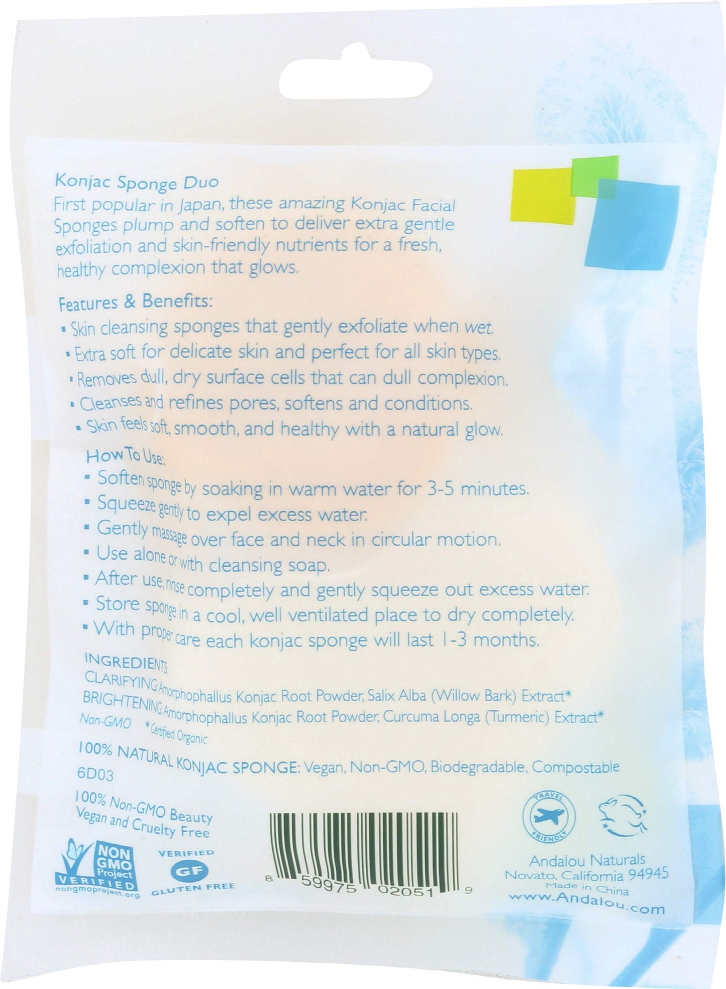 Andalou Naturals Clarity Plus Enlightenment Konjac Facial Sponge Duo, 100 g