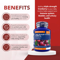 Zipvit Triple Strength Cranberry 60,000mg, High Strength Cranberry Extract with Vitamin C, 90 Vegan Capsules for Immune Support, 1 Month Supply, Supplement for Men & Women