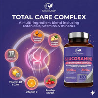 Natures Zest Glucosamine and Chondroitin High Strength -180 Caps- Joint Care Supplement for Men & Women | MSM Supplements with Vitamin C, Rosehip, Turmeric Curcumin & Marine Collagen - 4 Month Supply