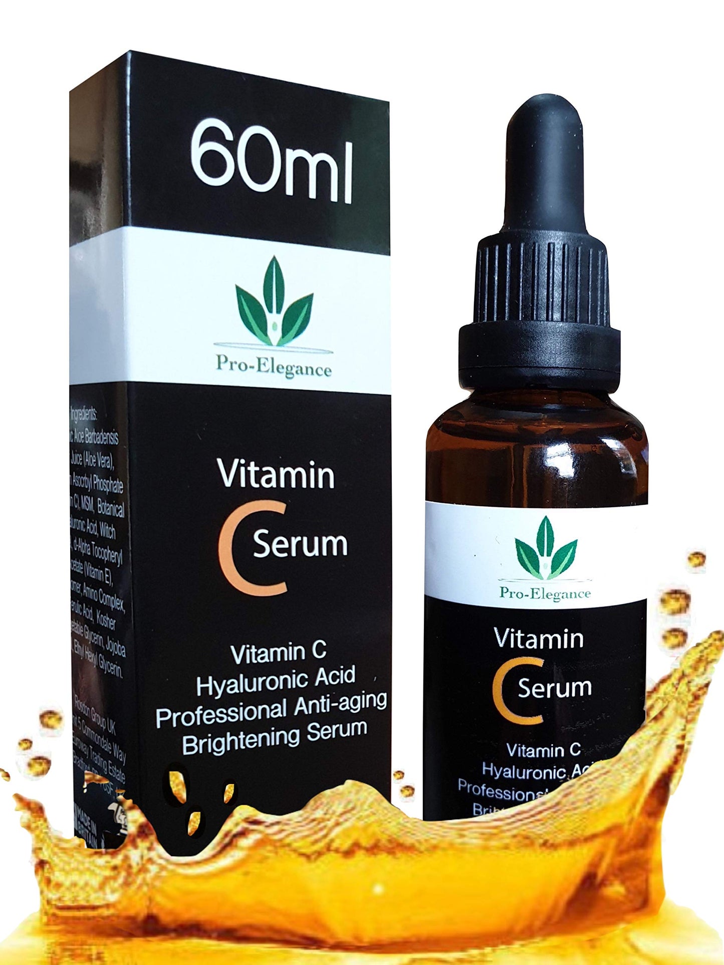 Pro-Elegance Vitamin C Serum for Face & under eyes 20% 60ml with Hyaluronic Acid Liposome Vitamin E for Anti wrinkle Anti ageing Dark Circles Fine Lines Acne Sun damaged Skin